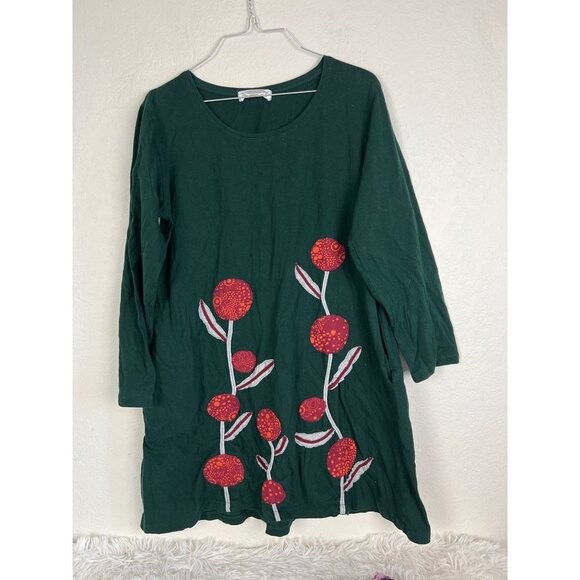 GANESH HIMAL Trading 100% Cotton Made In Nepal Floral Applique Dress Size Medium - Picture 1 of 5